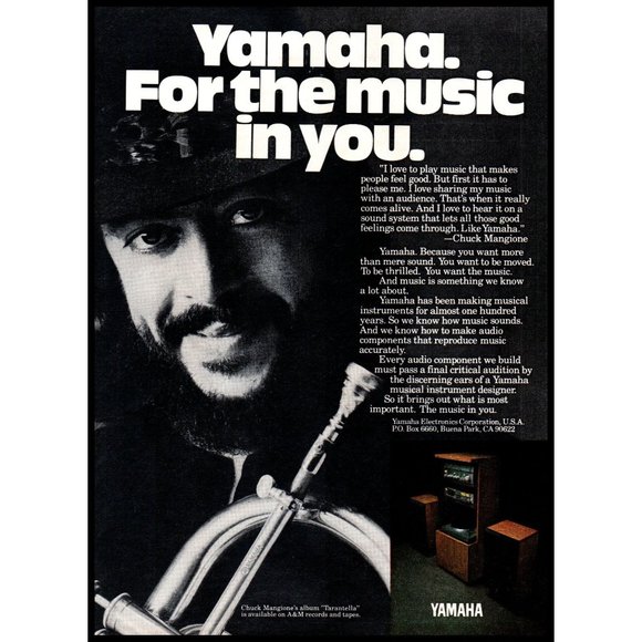 1982 Yamaha Stereo System Chuck Mangione Vintage Print Ad Audiophile Wall Art - Picture 1 of 1